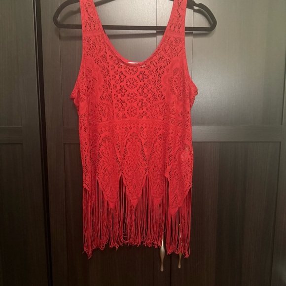 Maurices Tops - Maurices Red Lace Tank Top with Fringe